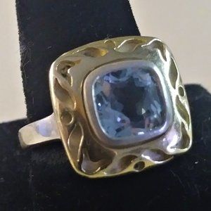 Beautiful Blue Topaz, 14k & Sterling Ring - Signed